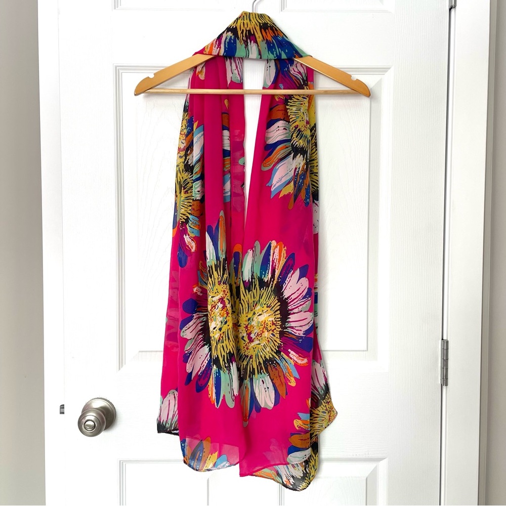 Vibrant Floral Scarf Shawl Sarong Beach coverup Pink Multicoloured Spring Summer